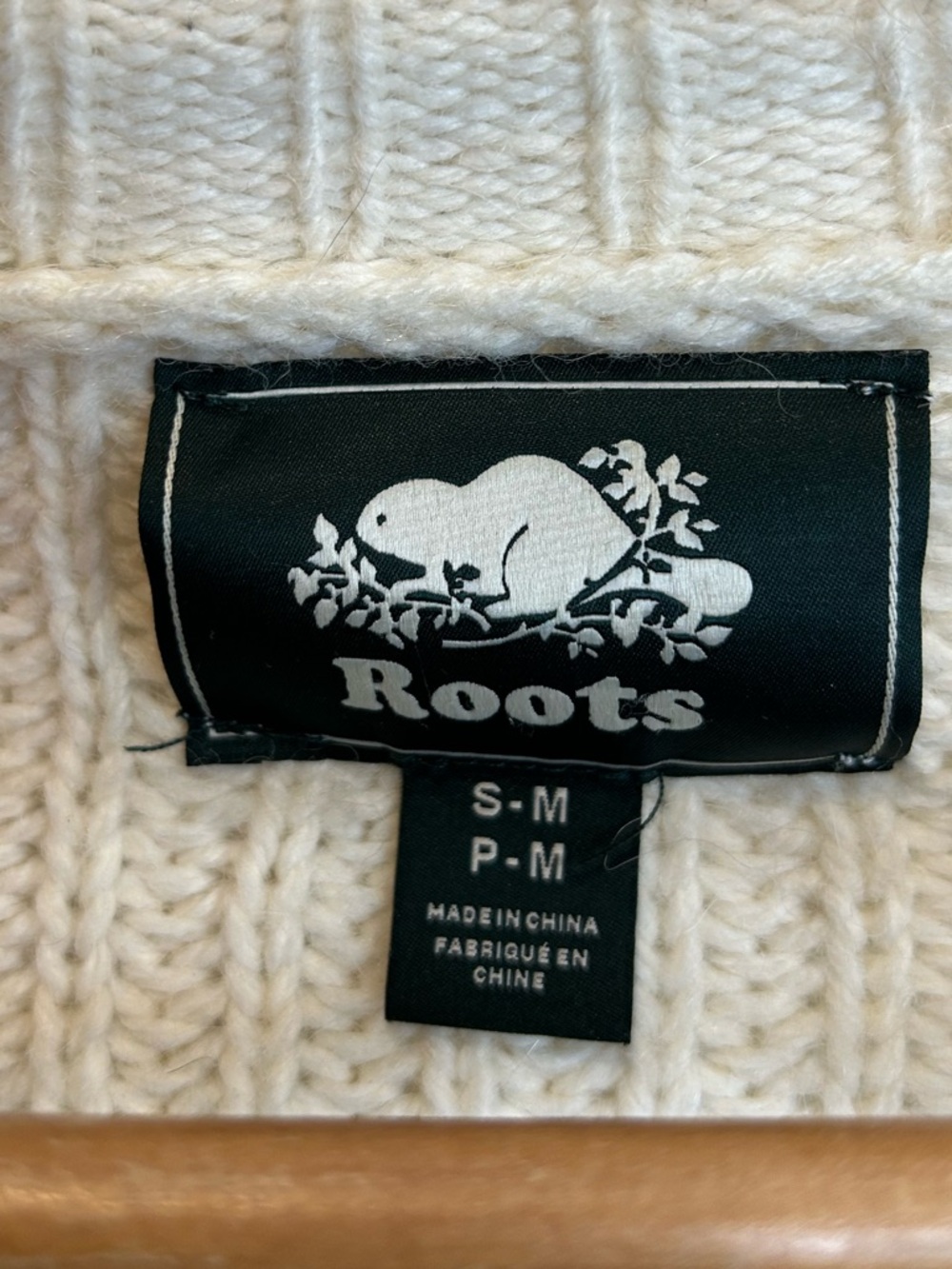 Roots Chunky Knit Open-Front Cardigan Wool Blend Cream - Picture 3 of 6